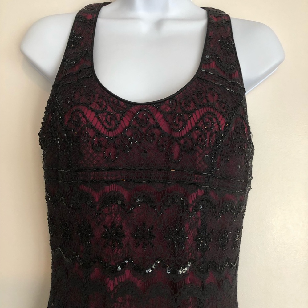 Beautiful Black lace + burgundy lining maxi